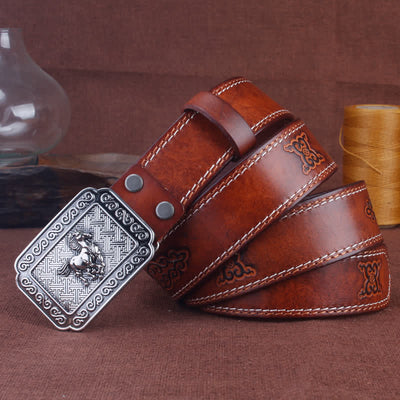 Men's Ethnic Cowboy Silver Horse Leather Belt