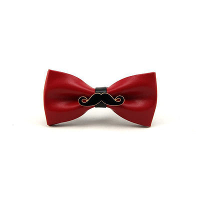 Men's Metal Mustache Leather Bow Tie