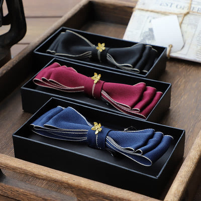 Men's Golden Flower Narrow Triple Layered Bow Tie