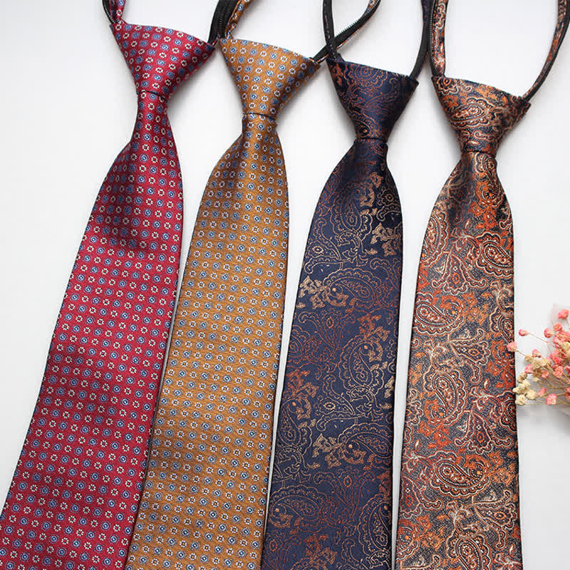 Men's Retro Paisley Flower Zipper Tie Necktie