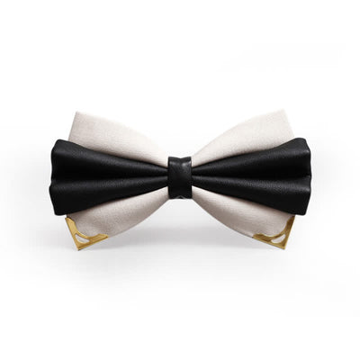Men's Double Layer Faux Leather Golden Tipped Bow Tie