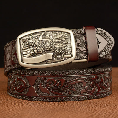 Men's American Flag Hawk Eagle Leather Belt