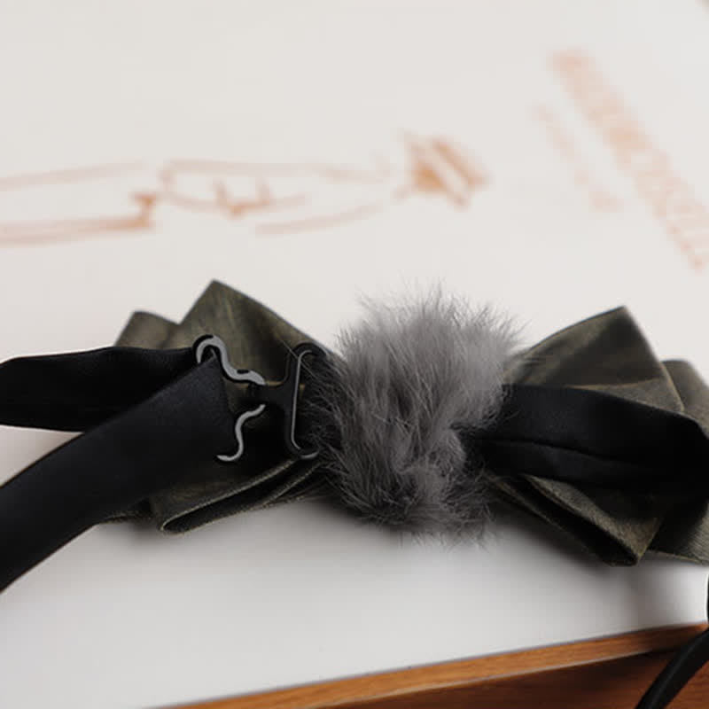 Men's Vintage Gray Soft Plush Decor Bow Tie