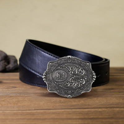 Men's DIY Religious Cross Pattern Buckle Leather Belt