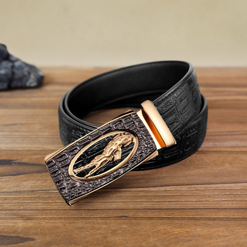 Men's DIY Hollow Crocodile Automatic Buckle Leather Belt