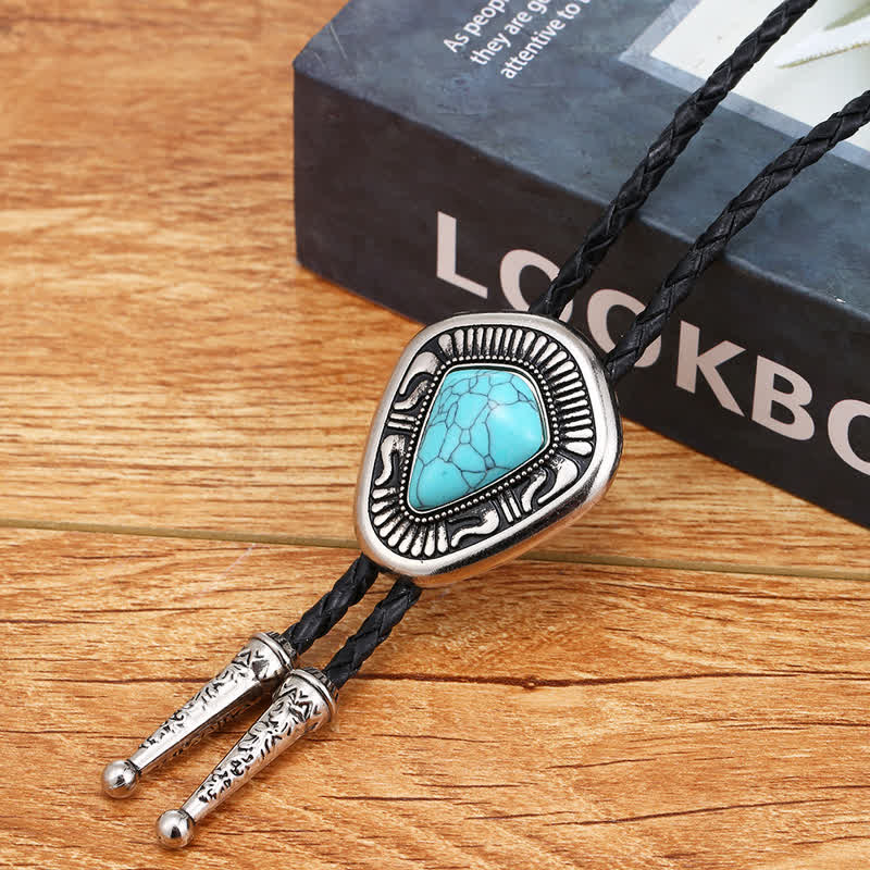 Special Geometric Blue Turquoise Stone Agate Bolo Tie