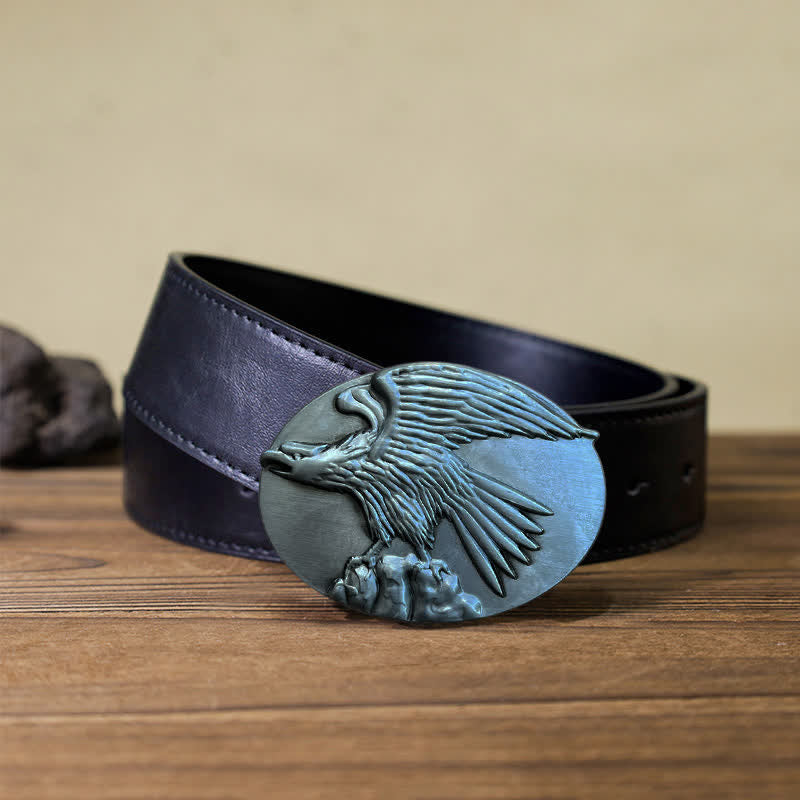 Men's DIY Eagle On Stone Buckle Leather Belt