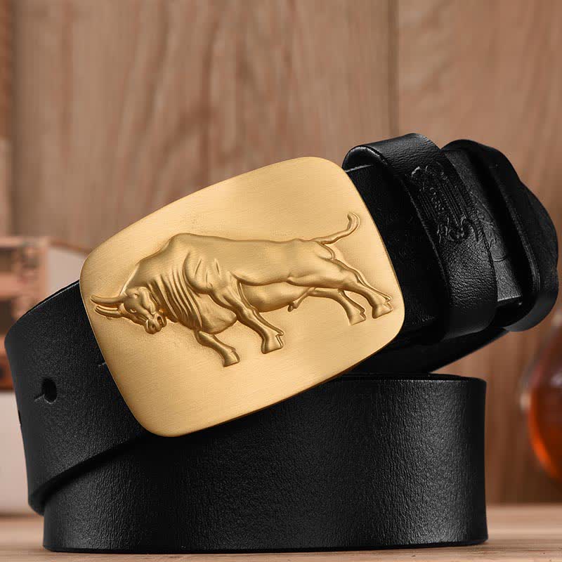 Luxury Bullfighting Square Copper Buckle Leather Belt