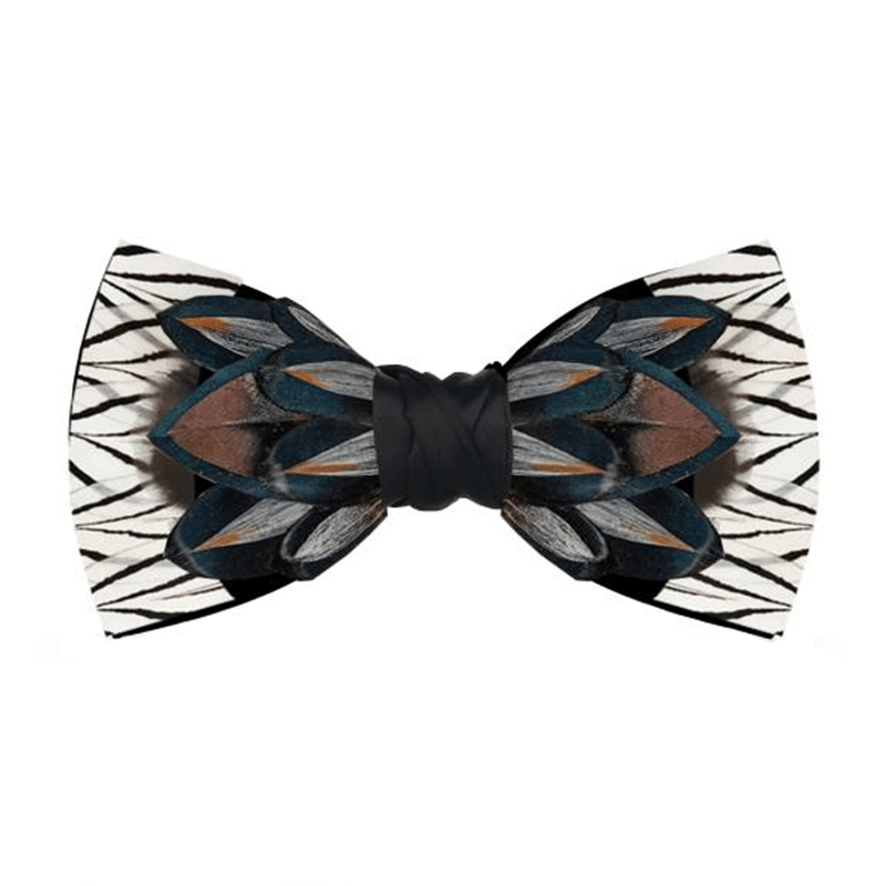 Gray & White Web-like Feather Bow Tie