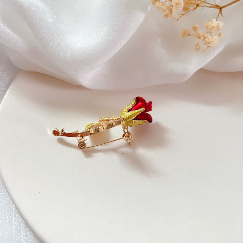 Women's Exquisite Rose With Stem Brooch