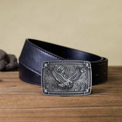 Men's DIY Soaring Eagle In Dreamy Sky Buckle Leather Belt