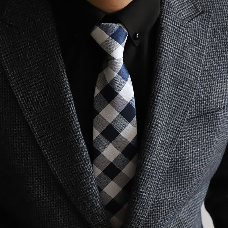 Men's Blend Color Zipper Tie Plaid Necktie