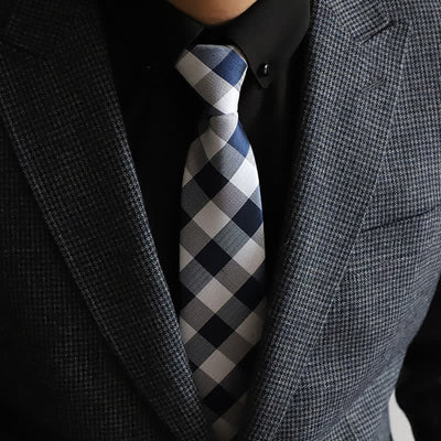 Men's Blend Color Zipper Tie Plaid Necktie