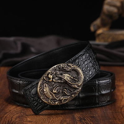 Men's Dragon Fish Crocodile Pattern Leather Belt