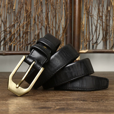 Men's Rectangular Buckle Glossy Leather Belt