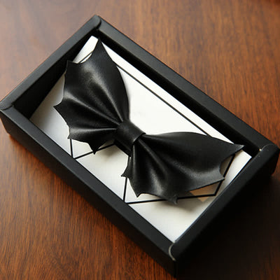 Men's Black Bat Wings Faux Leather Bow Tie