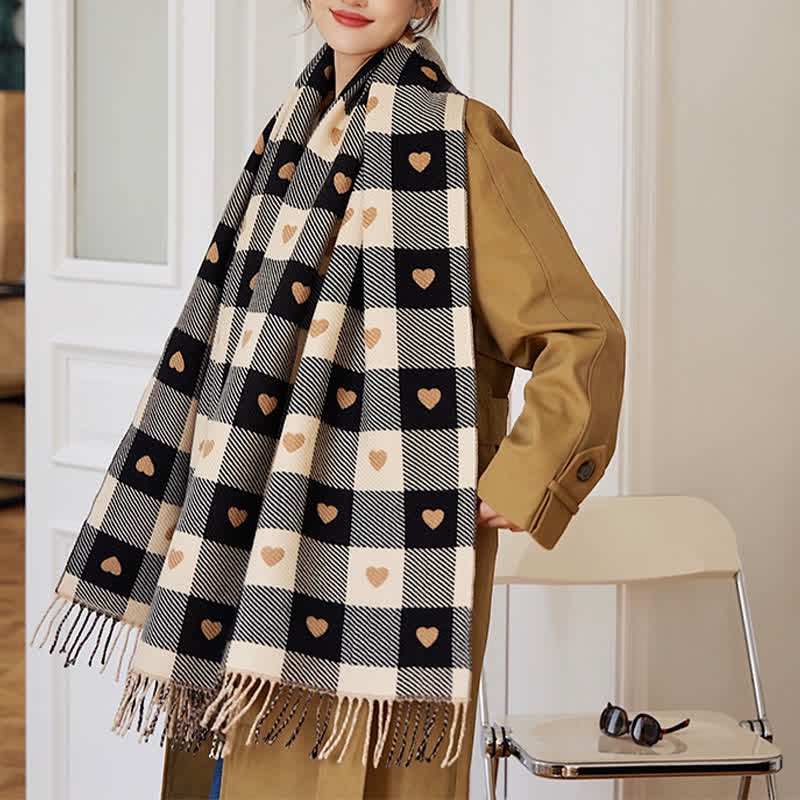 Women's Winter Cape Love Checkerboard Scarf