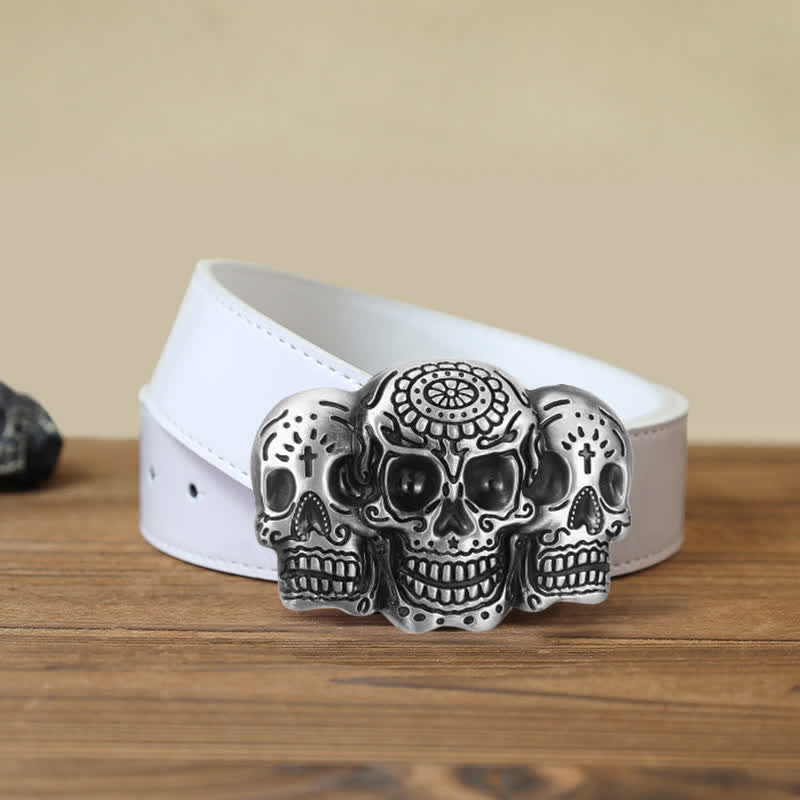 Men's DIY Triple Skull Head Buckle Leather Belt