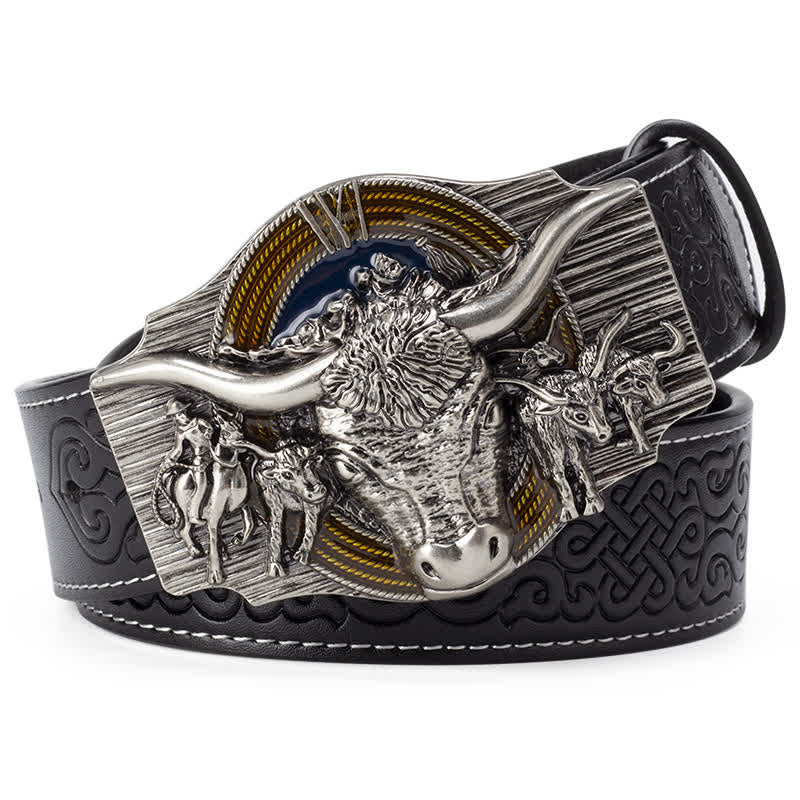 Men's Longhorn Bull Embossed Leather Belt