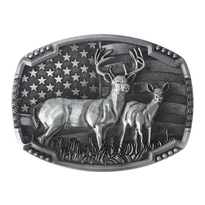Men's DIY Deer Hunter American Flag Buckle Leather Belt