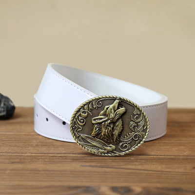 Men's DIY Howling Wolf Head Buckle Leather Belt