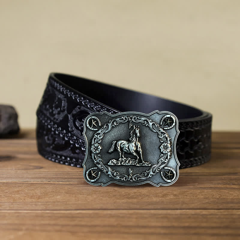 Men's DIY Wild Running Horse Buckle Leather Belt