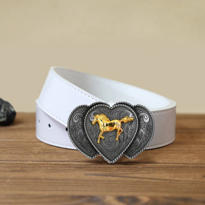 Men's DIY Horse Triple Heart Shaped Buckle Leather Belt