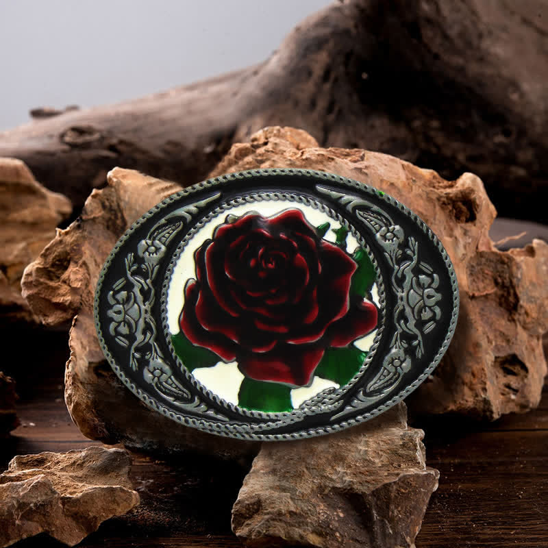 Men's DIY Western Colorful Rose Buckle Leather Belt