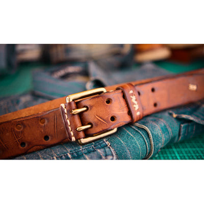 Men's Wide Double Pin Buckle Leather Belt