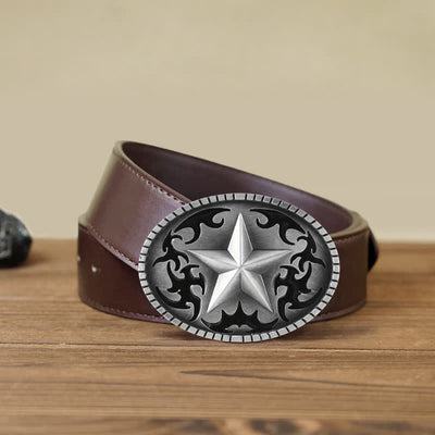 Men's DIY Silver Lone Star Buckle Leather Belt