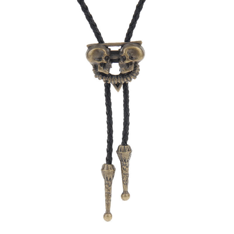 Double Skeleton Skull Heads Bolo Tie