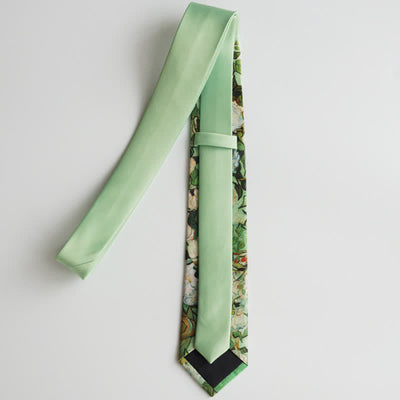 Men's Light Green White Roses Floral Necktie