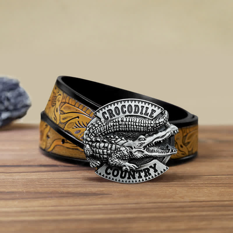 Men's DIY Jungle Crocodile Country Buckle Leather Belt