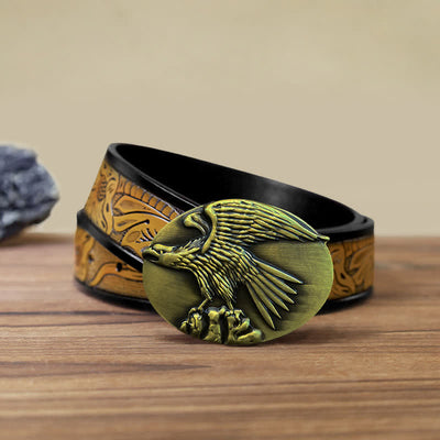 Men's DIY Eagle On Stone Buckle Leather Belt