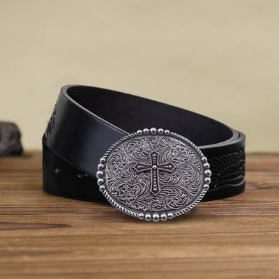 Men's DIY Western Scroll Cross Buckle Leather Belt