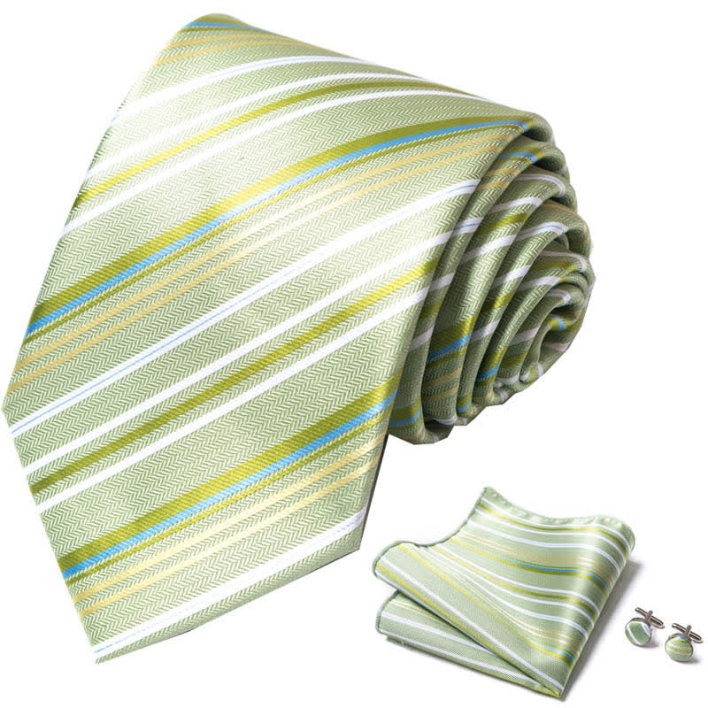 3Pcs Men's Lovely Lime Green Striped Necktie Set