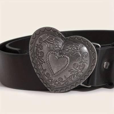 Women's Heart Shape Floral Engraved Leather Belt