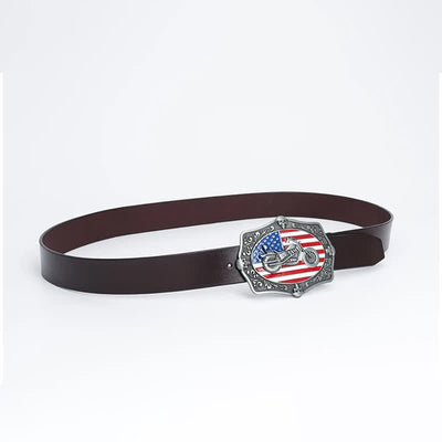 Men's Motorcycle American Flag Skull Leather Belt