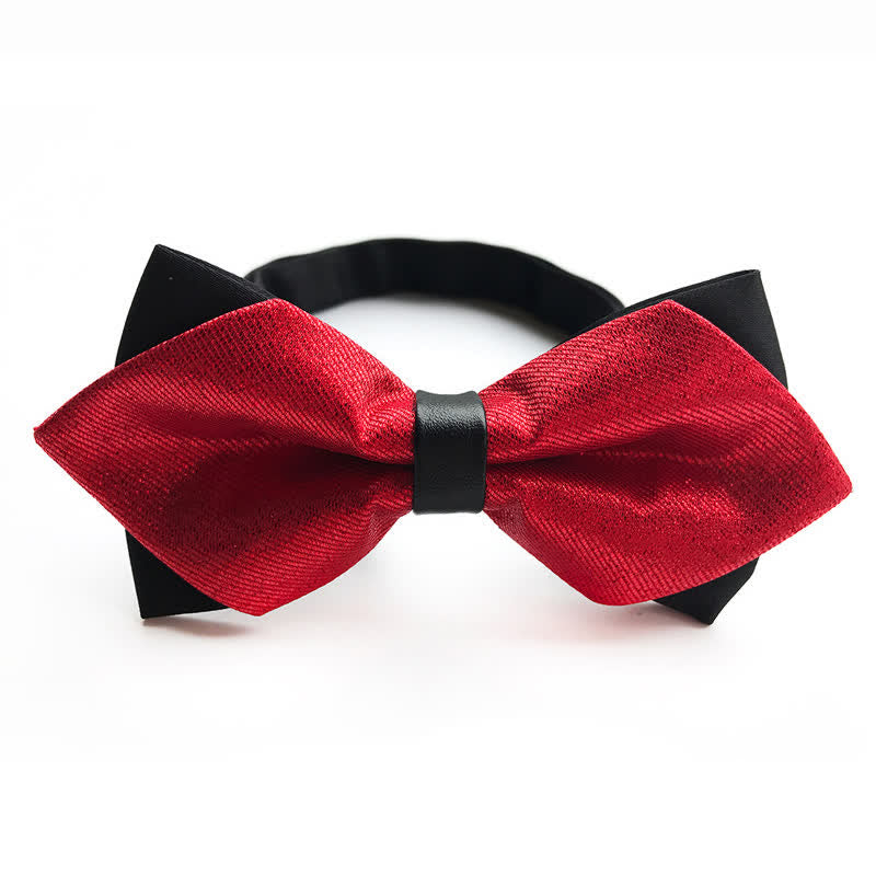 Men's Red Double-layer Twill Pointy Bow Tie