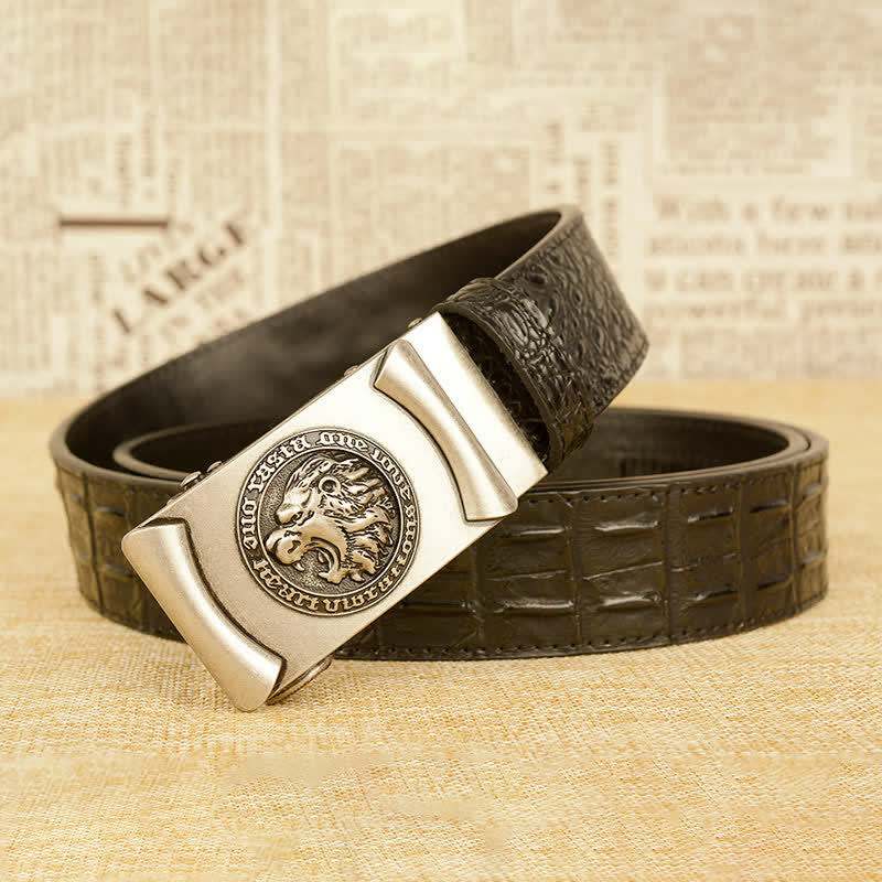 Men's Lion Head Alligator Pattern Leather Belt