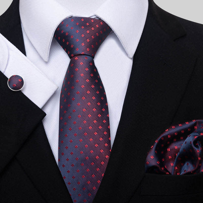 3Pcs Men's Timeless Deep Red Dots Necktie Set