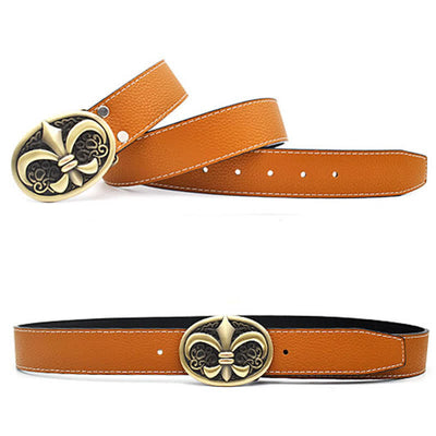 Men's Bronze Symbol Cross Buckle Leather Belt