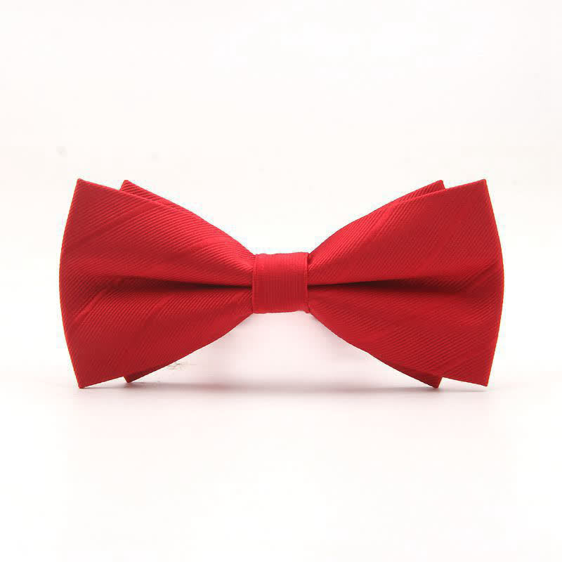 Men's Double-layer Plain Striped Bow Tie