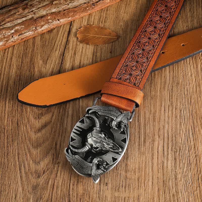 Men's Vintage Bull & Dual Eagles Leather Belt