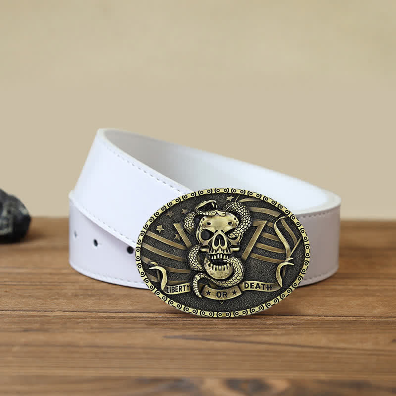 Men's DIY "Liberty or Death" Snake Skull Buckle Leather Belt