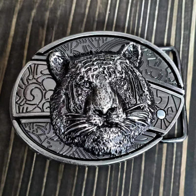 Men's DIY Leopard Head Hidden Folding Knife Leather Belt