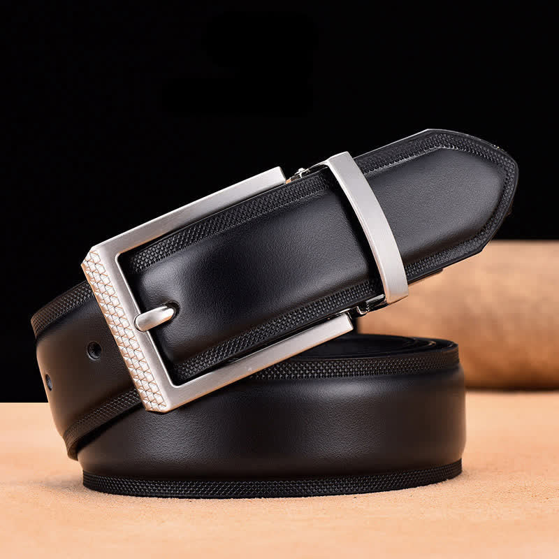 Men's Noble Black and Silver Buckle Leather Belt