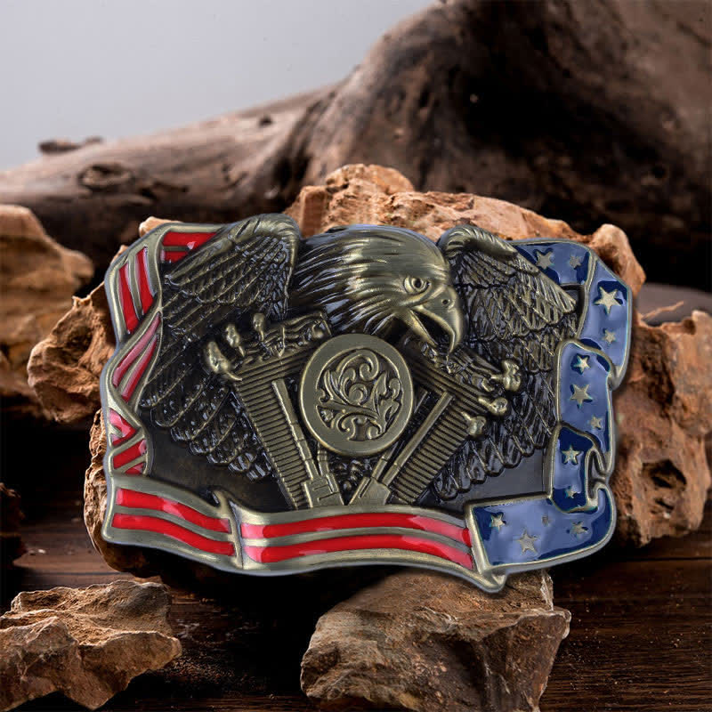 Men's DIY Eagle Patriotic Multi Color Buckle Leather Belt