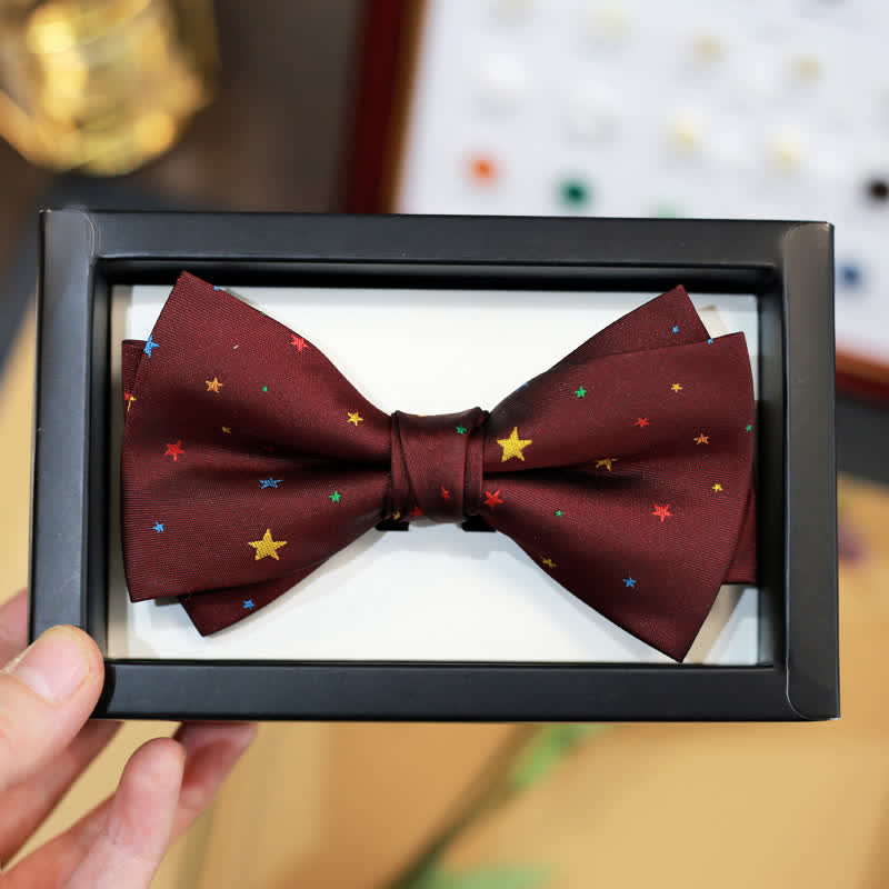 Men's Burgundy Colorful Twinkle Stars Bow Tie