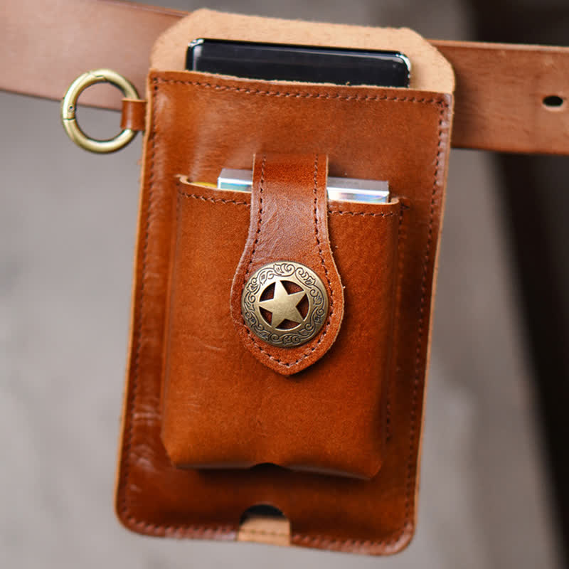 Star Magnetic Suction Leather Phone Belt Bag